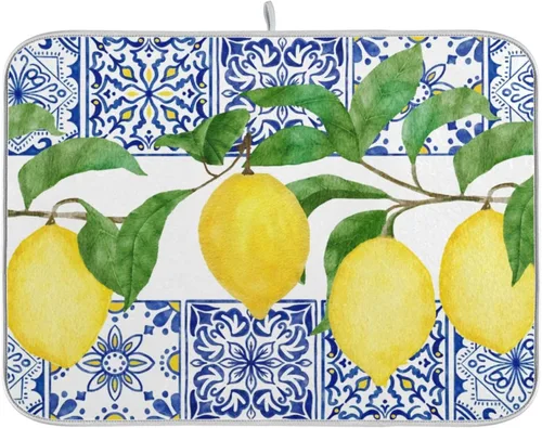 Vista 30 de Alfombrilla de secado de platos con flores botánicas y mariposas para encimera de cocina, absorbente, almohadilla de secado de microfibra, mediana