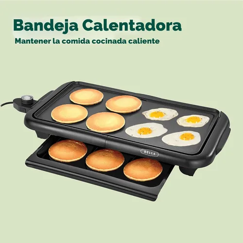 Vista 3 de BELLA - Parrilla eléctrica con bandeja calefactora - Parrilla interior sin humo, superficie antiadherente, temperatura ajustable y asas de toque