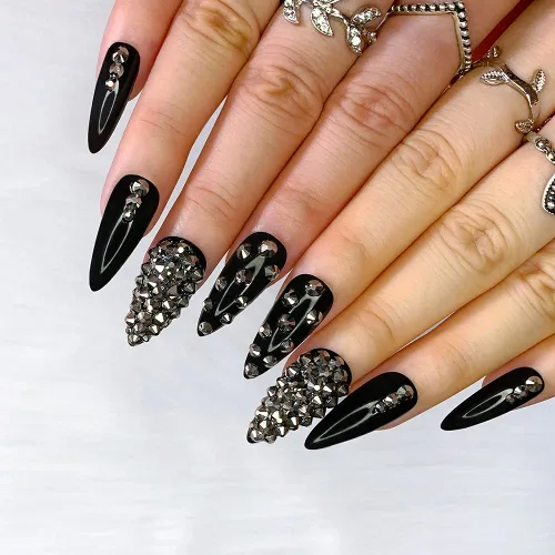 Vista 11 de Morily 24 uñas postizas mate de color puro medio largo de aguja almendra a presión en uñas postizas uñas postizas manicura artificial para mujeres