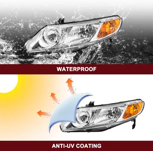 Vista 7 de JSBOYAT Par de faros delanteros de repuesto para Honda Civic Sedan 2006-2011 de 4 puertas con bombillas y carcasa cromada, reflector ámbar