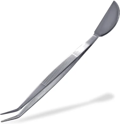 Pinzas para bonsái de acero inoxidable con espátula de hoja de 8 pulgadas [nariz doblada] Pinzas de jardín con mango largo grande