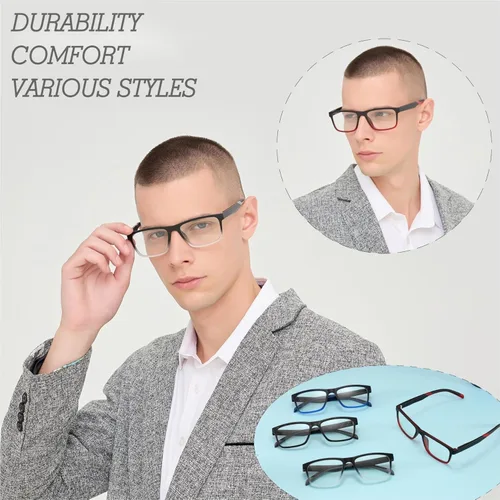 Vista 2 de acavefox Paquete de 4 lentes de lectura 1.0 para hombres, lentes de computadora con bloqueo de luz azul, elegantes lentes cómodos con bisagra