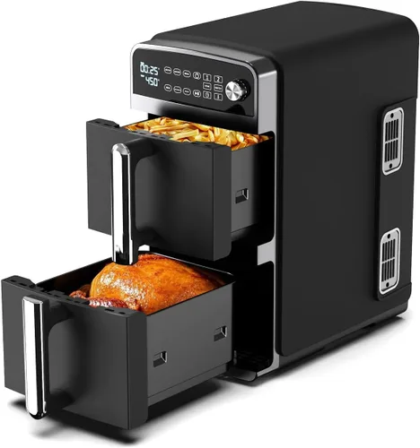 Vista 7 de Freidora de aire de doble cesta de 10 cuartos de galón, horno freidora de aire digital 12 en 1 con ventanas visibles, 5 cuartos de galón x 2