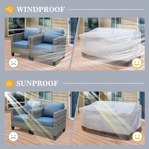 Vista 8 de OVIOS Juego de muebles de patio, fundas impermeables, sofá modular para exteriores, sofá biplaza, silla otomana, para todo tipo de clima, funda