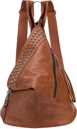 Montana West Mochila para mujer, de cuero lavado suave, con cordón, casual, para viajes, grandes mochilas, **Mochila antirrobo marrón, Mochilas