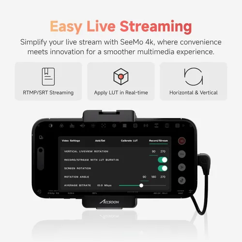 Vista 3 de Accsoon SeeMo - Transmisión de video HDMI 4K para iPhone 17/16/15/14/13 iPad, monitor transmisor de cámara de video 4K30/1080p60, transmisión