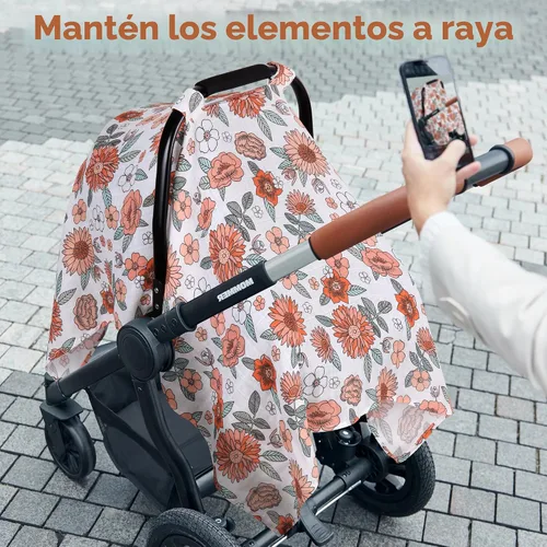 Vista 6 de Rquite Cubierta para Asiento de Coche, Toldo de Asiento de Coche de Algodón Muselina, Portabebés Transpirable, Protector Solar de Carrito de Verano