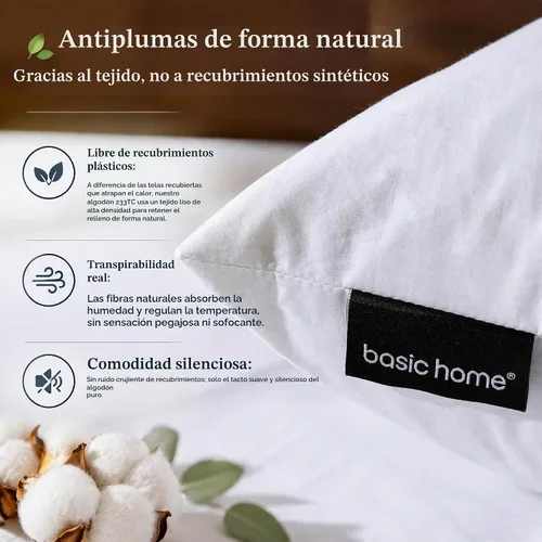Vista 5 de basic home Insertos de Almohadas Decorativas de 12x20 - Insertos de Almohadas de Plumas de Plumón - Oblongo - Tela de Algodón - Juego de 2 - Blanco.