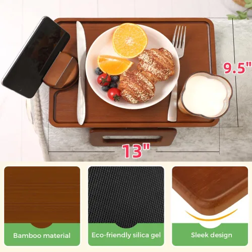 Vista 6 de Smatdecis Bandeja de brazo para sofá, mesa de clip para brazos, mesa de bandeja para reposabrazos adecuada para bebidas caseras, comida rápida, Negro