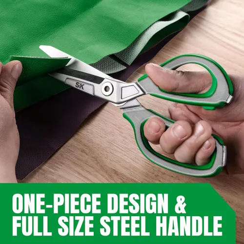 Vista 6 de SK - Tijeras resistentes de 9 pulgadas, tijeras multiusos, construcción premium de acero CR-V, hojas forjadas de una sola pieza, mango ergonómico