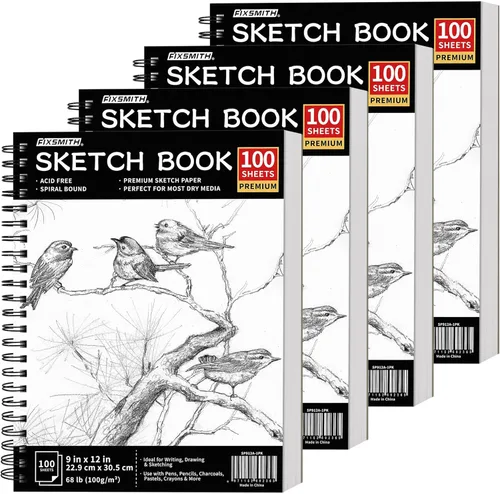 Vista 25 de FIXSMITH Cuaderno de bocetos de 5.5"X8.5" 100 hojas (68 lb/100gsm) Cuaderno de bocetos Papel de dibujo libre de ácido Bloc de bocetos