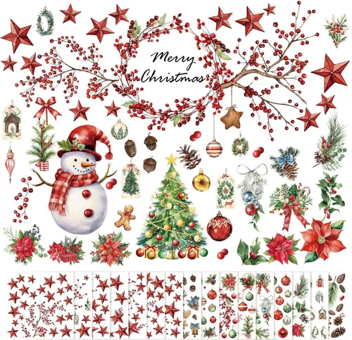 Vista 14 de 16 hojas de calcomanías de invierno para frotar en transferencias, calcomanías de estilo nieve, calcomanías para álbumes de recortes, calcomanías
