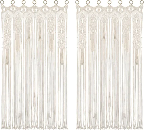 Vista 8 de Cortina bohemia de macramé para ventana, divisor de habitación, cortina para puerta, 79 x 35 pulgadas, gran macramé para colgar en la pared