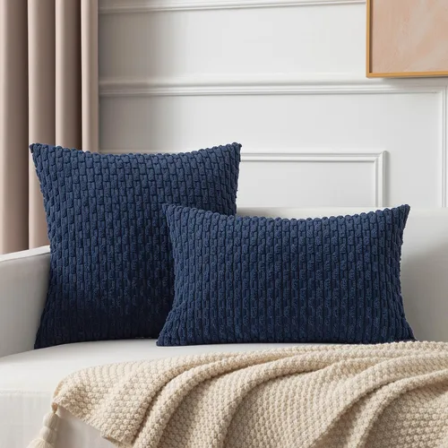 Vista 176 de Kevin Textile - Juego de 2 fundas de almohada decorativas de pana suave, estilo bohemio, a rayas, decoración del hogar para sofá, cama, sofá y sala