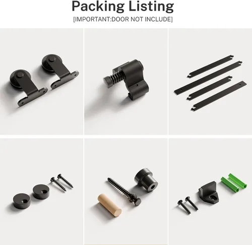 Vista 7 de Kit de herrajes para puerta corrediza de granero de 72 pulgadas, kit de riel de puerta de granero de montaje superior resistente, juego de colgador