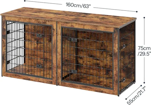 Vista 2 de HOOBRO Mueble de jaula para perros para 2 perros, mueble de jaula grande de 63" con divisor, jaula de interior de madera con soporte para TV