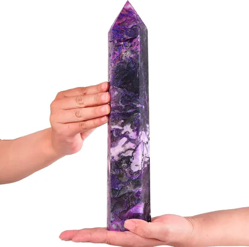 Vista 37 de AMOYSTONE Torre de obelisco de cristal curativo extra grande de aventurina azul con punta de cristal, decoración Reiki 1-1.2 KG