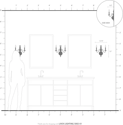 Vista 6 de Livex Lighting 5002-01 Williamsburg - Aplique de pared de latón antiguo con 2 luces
