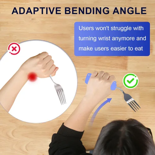 Vista 2 de Utensilios de cubiertos con peso adaptable, tenedor en ángulo para temblores de manos, Parkinson, utensilios con peso con asas antideslizantes