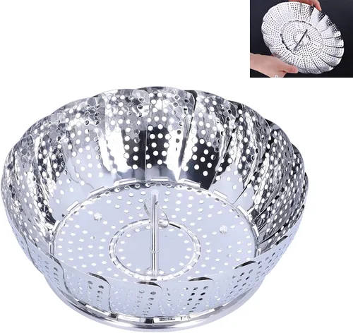 Vista 9 de Steam Basket Multifunction Stainless Steel Folding Rack Cookware Kitchen Accessory For Pressure Cooker And Fryer (All-steel steamer: larger size)