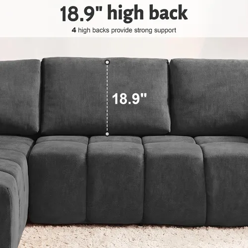 Vista 4 de Sofá modular sin hueso de 116 pulgadas para sala de estar, moderno sofá modular de felpilla con asiento profundo de gran tamaño, sofá nube con diván