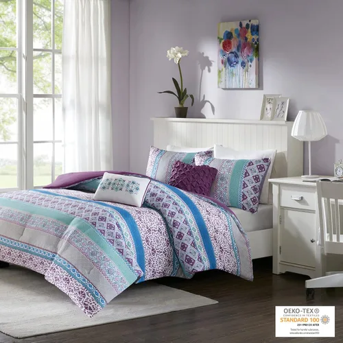 Vista 2 de Intelligent Design - Juego de cama moderno para todas las estaciones con funda a juego y cojines decorativos