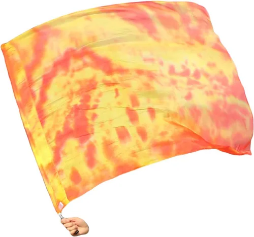 Winged Sirenny Bandera de seda Poi con una varilla dura, 40 pulgadas rectangular giratoria de seda fluida para iglesia, adoración profética,