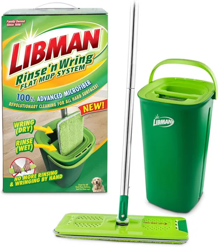 Libman Rinse 'n Wring - Sistema de trapeador y cubeta | Trapeador de piso de microfibra | Limpiador de pisos de madera dura | Trapeador húmedo y