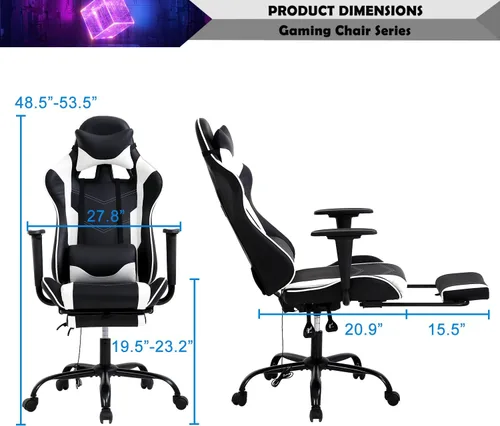 Vista 23 de Silla para juegos, silla giratoria de altura ajustable con reposacabezas y soporte lumbar de masaje, silla ergonómica de policarbonato
