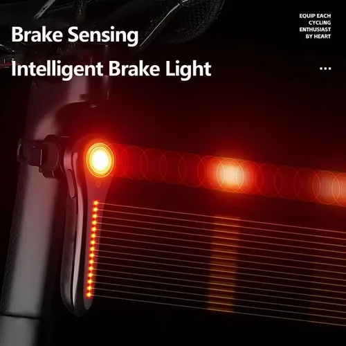 Vista 8 de Luz trasera inteligente para bicicleta, luz trasera de bicicleta de 120 lúmenes, luces traseras con detección de freno, encendido/apagado