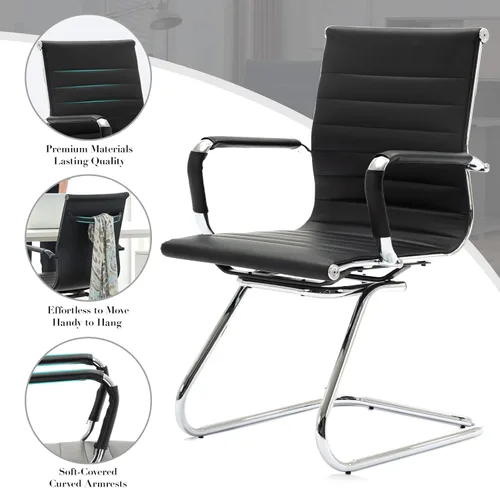 Vista 7 de CIMOTA Sillas de cuero para sala de espera, sillas de recepción con respaldo medio y base de trineo para reunión/paciente/sala de conferencias, Negro