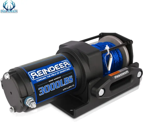 Vista 5 de REINDEER Nuevo cabrestante de 12V, capacidad de carga de 3000 libras, kit de cabrestante eléctrico, cuerda sintética con Hawse Fairlead impermeable