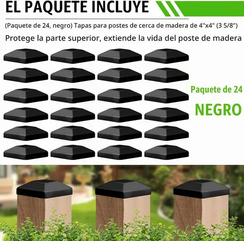 Vista 7 de TonGass Paquete de 24 tapas negras para postes de valla de madera de 4 x 4 Negro