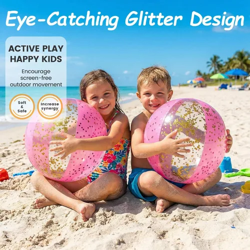 Vista 7 de POPLAY - Pelota de playa con purpurina de 16 pulgadas, 3 piezas, rosa