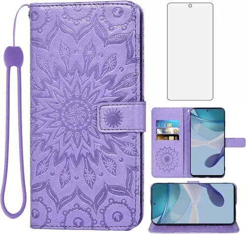 Vista 10 de Asuwish Funda de teléfono para Motorola Moto G 5G 2023 con protector de pantalla de vidrio templado y funda de cuero de girasol, soporte para Gris