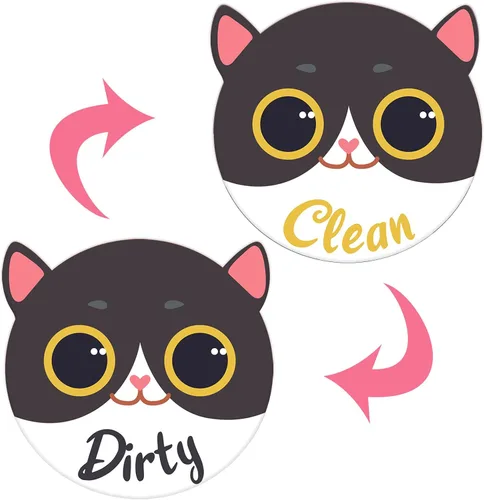 Imán para lavavajillas, indicador de doble cara para limpiar el gato sucio, placa magnética, indicador reversible para lavavajillas de cocina, Gato