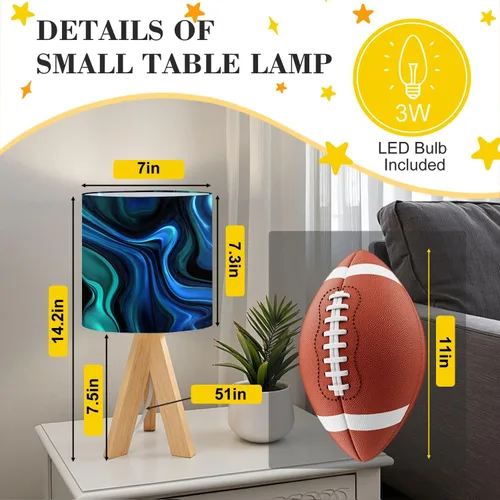Vista 2 de Tripod Table Lamp Marble Neon Blue Green Abstract Texture Black Multi Colored Paper Bedside Lamps Small Lamp Nightstand Lamp with Linen Lampshade