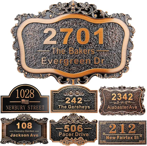 Vista 19 de Placa personalizada de dirección de casa de 12 pulgadas, números fundidos para exteriores, placa de señal de dirección personalizada con nombre