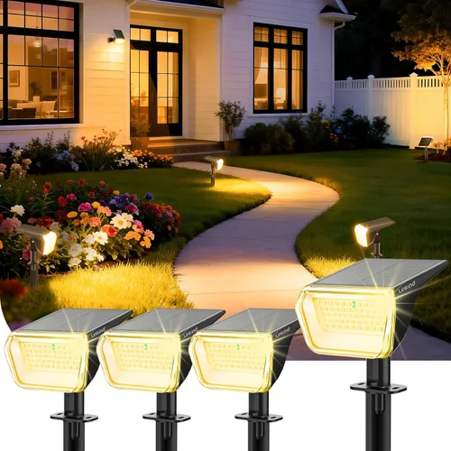 Vista 13 de Linkind Focos solares para exteriores, impermeables, IP67, 60 luces LED solares de inundación, 30% de alta conversión, iluminación de paisaje