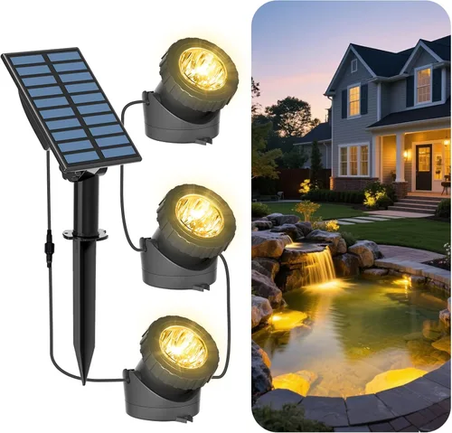 Vista 10 de T-SUN Luces Solares para Estanque, 5 Focos LED RGB de Linterna Frontal que Cambian de Color, Luces Sumergibles para Fuente, Luz Solar Subacuática
