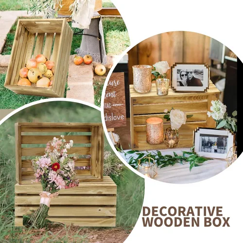 Vista 5 de 5 piezas de cajas de madera decorativas para exhibición, 5 tamaños grandes de cesta de madera estilo granja para contenedor de almacenamiento