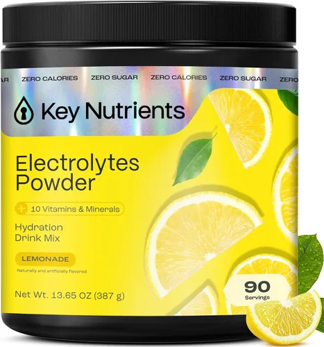 Vista 10 de KEY NUTRIENTS Electrolitos multivitamínicos en polvo sin azúcar - Polvo de electrolito de frambuesa azul dulce - Suplemento de resistencia y energía