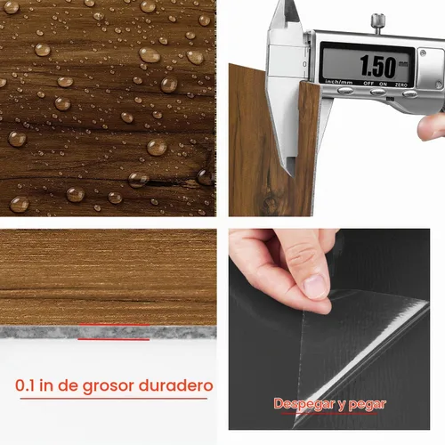 Vista 7 de Livelynine Suelo de madera de acacia natural, baldosas de vinilo impermeable, autoadhesivas, aspecto de madera, suelo laminado apto para inquilinos