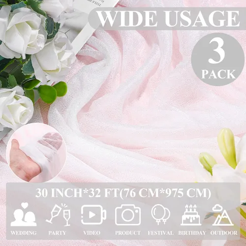 Vista 2 de 3 paneles de tela para arco de boda, 30 x 32 pies, cortinas blancas para arco de boda para ceremonia, cortinas de tela de gasa para decoración