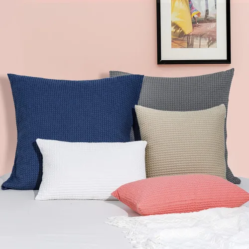 Vista 3 de PHF Funda de almohada 100% algodón con tejido de gofre, 24 x 24 pulgadas, sin relleno, paquete de 2 elegantes fundas de almohada cuadradas
