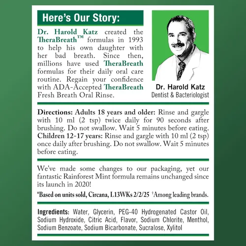 Vista 6 de TheraBreath Fresh Breath - Enjuague bucal Rainforest Mint, sin alcohol, 16 onzas líquidas (paquete de 2)