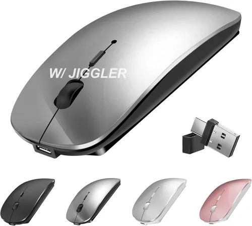 Vista 8 de Mouse inalámbrico para MacBook Air iMac Mac Pro Laptop Computer, Mouse inalámbrico silencioso recargable USB C con Jiggler para Surface Pro