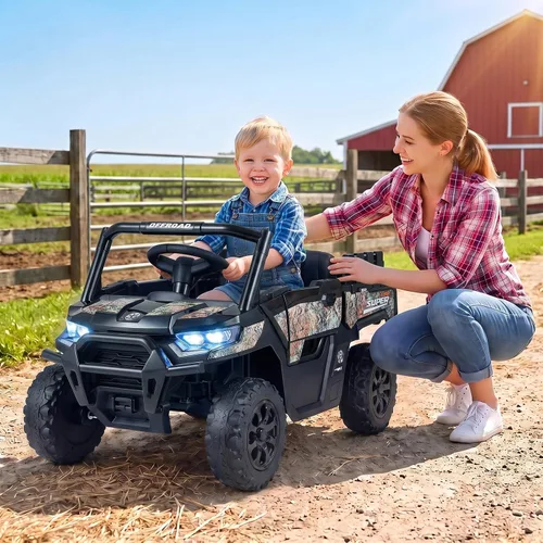 Vista 8 de Costzon Camión UTV de 24 V para niños con maletero y 2 motores de 100 W Camuflaje