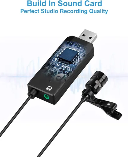 Vista 5 de Fifine - Micrófono de solapa USB Lavalier, condensador cardioide con clip, micrófono USB Plug and Play con tarjeta de sonido para PC y Mac-K053