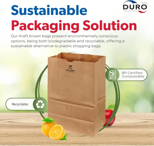 Vista 7 de DURO 57# Bolsas de papel marrón para comestibles resistentes, 12 x 7 x 17 pulgadas, 25 unidades, bolsas de papel marrón grandes para compras